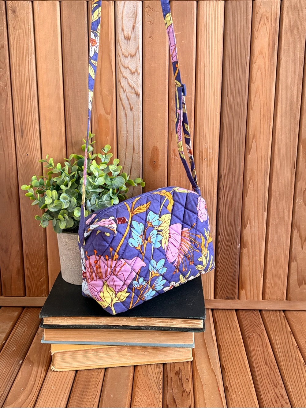 Vera Bradley Quilted Crossbody in “Coffee Garden” (Retired) Blue & Purple Floral